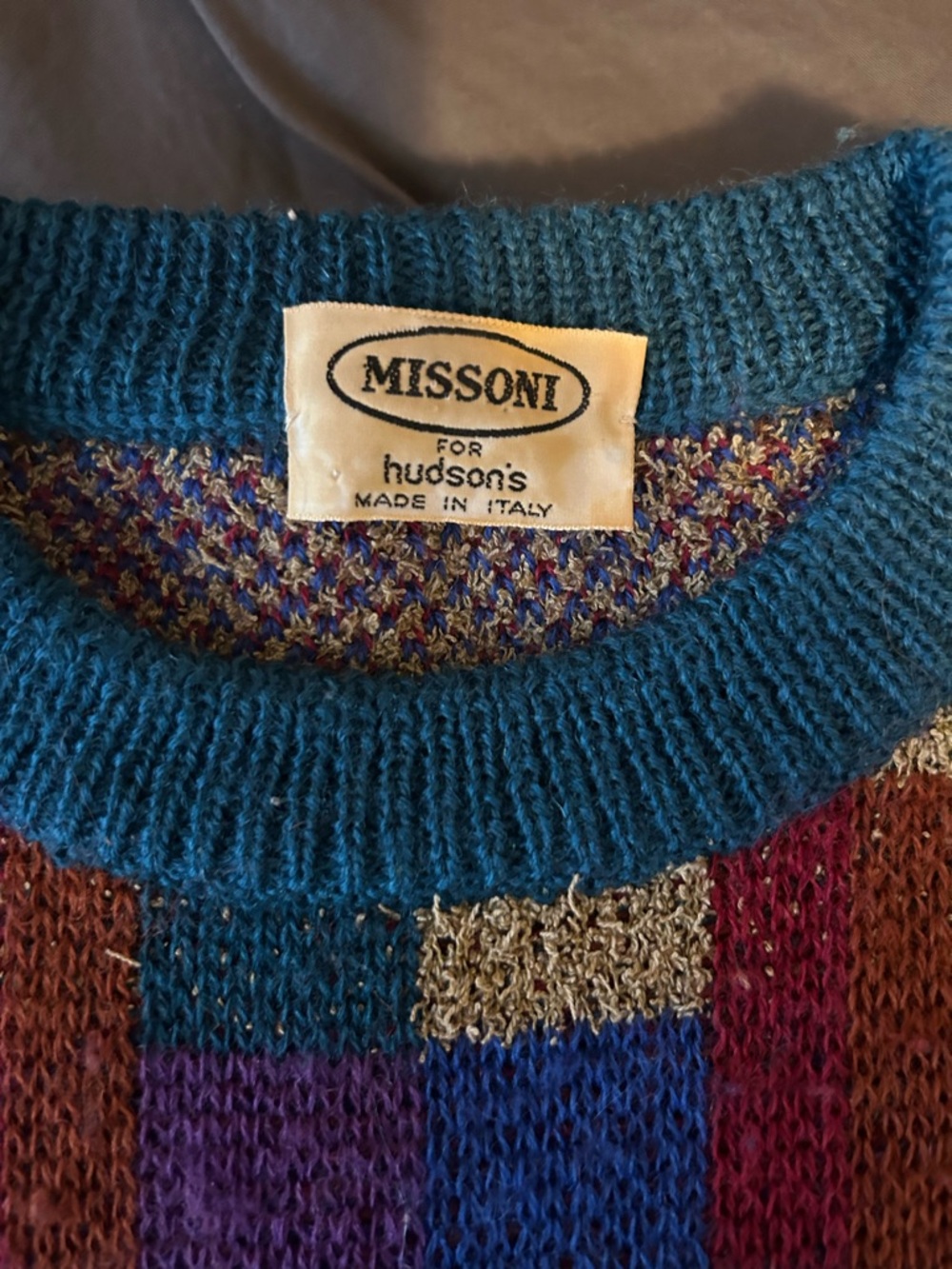 Missoni Teal, Purple, Blue & Maroon Striped Crewneck Sweater